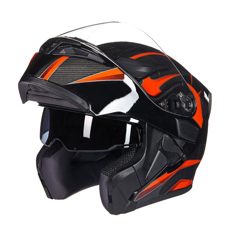 Full Face Flip-Up Motorcycle Helmet with Double Lens for Motocross and Racing
