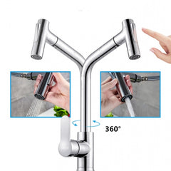 Chrome Single Handle Pull Out Kitchen Faucet - 360 Degree Swivel, Hot & Cold Water Mixer Tap