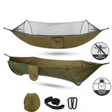 Portable Camping Hammock with Mosquito Net and Pop-Up Light - Outdoor Parachute Fabric