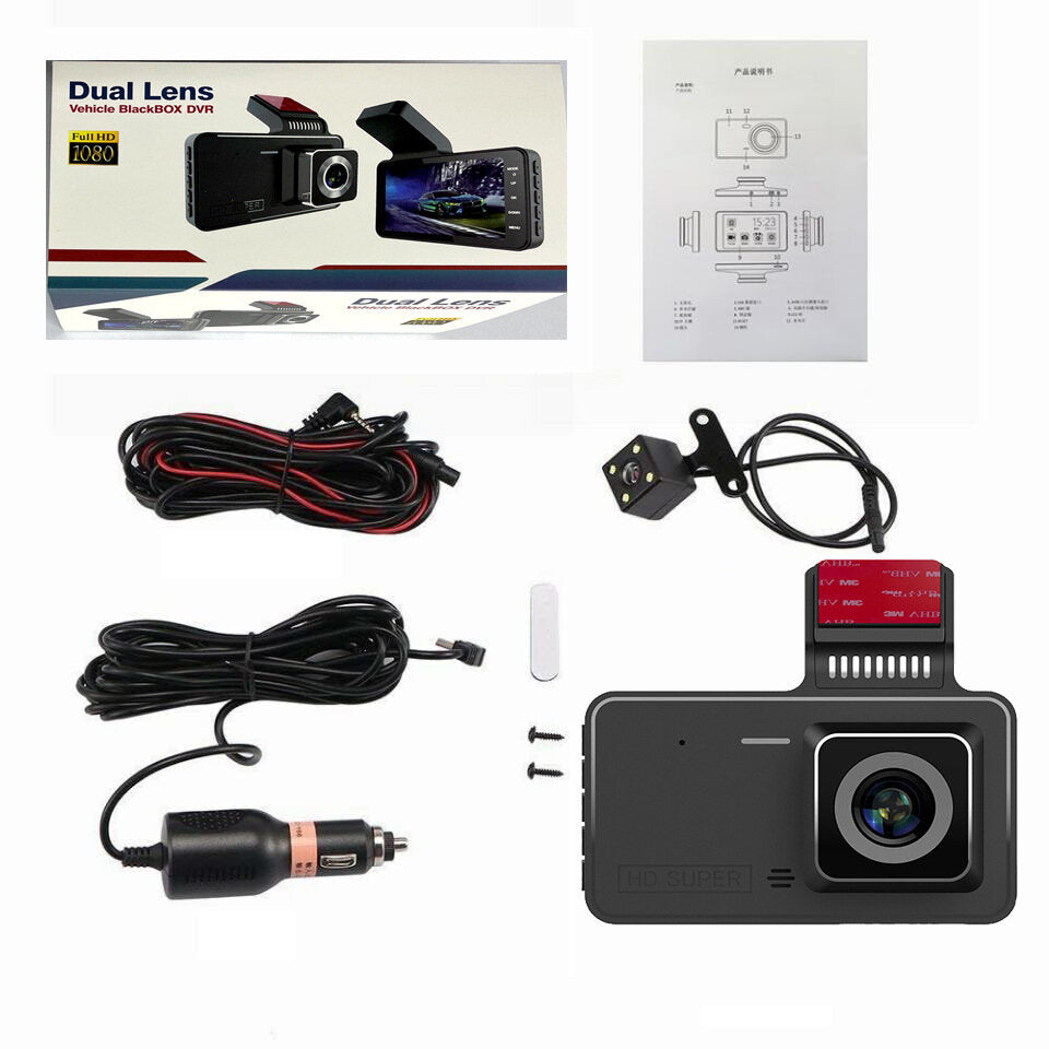 4" HD 1080P Dash Cam Car DVR - Dual Lens, Front & Rear Recording, Reversing Image, 24H Parking Mode