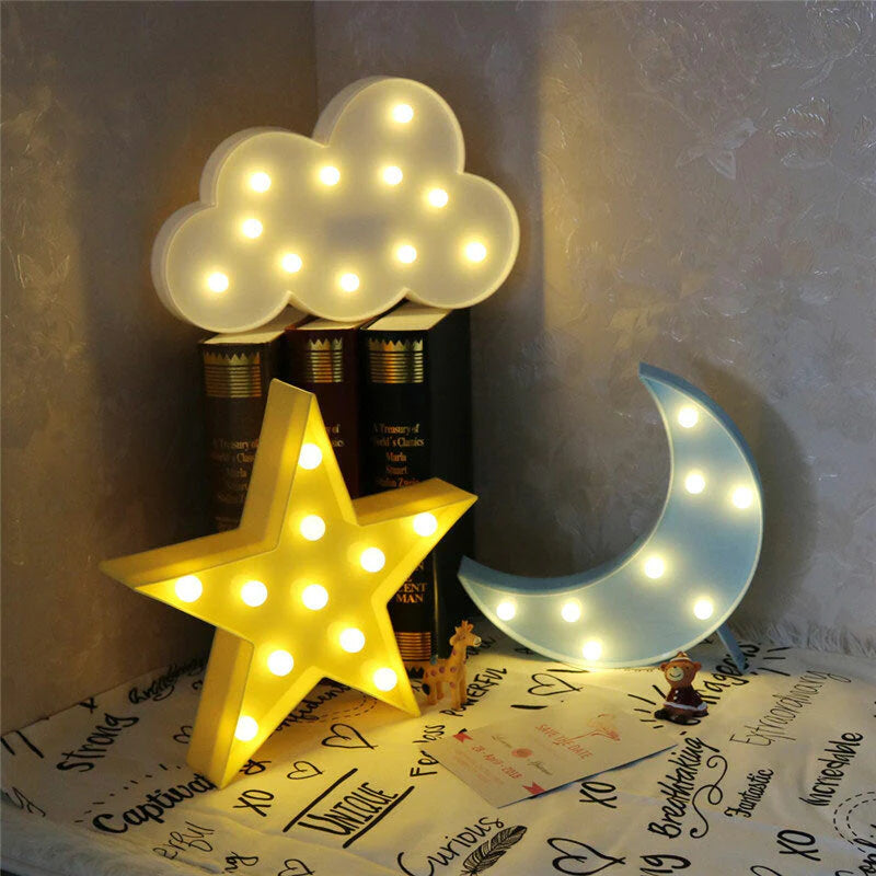 LED Night Light for Kids - Moon, Star, Cloud Design for Bedroom, Bedside Lamp, Room, and Party Decorations