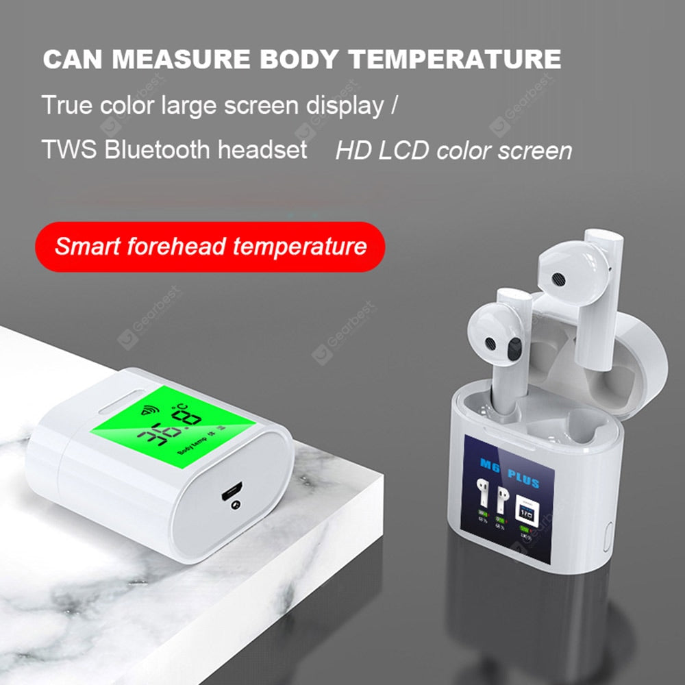 TWS Dual Mini Sports Bluetooth Headset Silicone Thermometer Digital Display