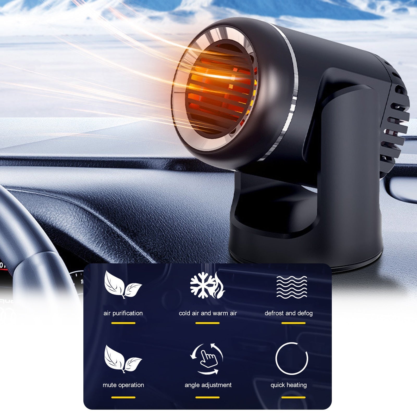 12V 130W Portable Car Heater - Fast Heating, Windshield Dryer, Defogger, Defroster, Low Noise