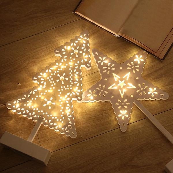 Battery Powered LED Star Christmas Tree Heart Night Light Table Lamp for Home Decoration