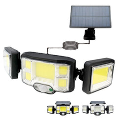 Outdoor LED Solar Lights, 192 COB, 3-Head Motion Sensor, Waterproof, 3 Modes, Remote Control, Wall Lamp for Patio/Garden