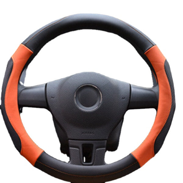 38cm Leather Car Steering Wheel Cover - Sports Fashion, All-Season, Universal Fit