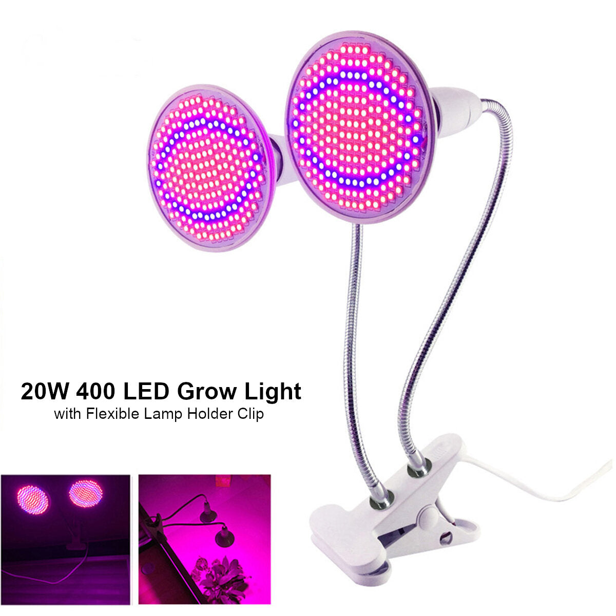 20W Dual Head LED Grow Light with Clip for Indoor Plants, Vegetables, Flowers - AC85-265V