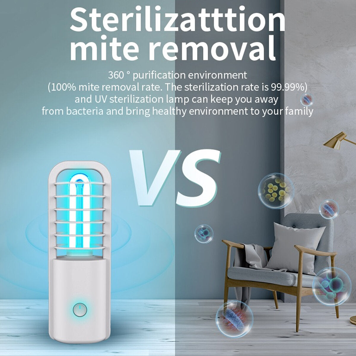 USB Rechargeable Portable UV Sterilization Light - Germicidal Disinfection Lamp