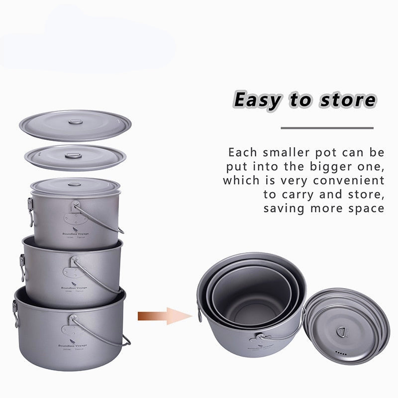 Large Capacity Titanium Camping Pot - Portable Outdoor Hanging Pot & Picnic Water Cup