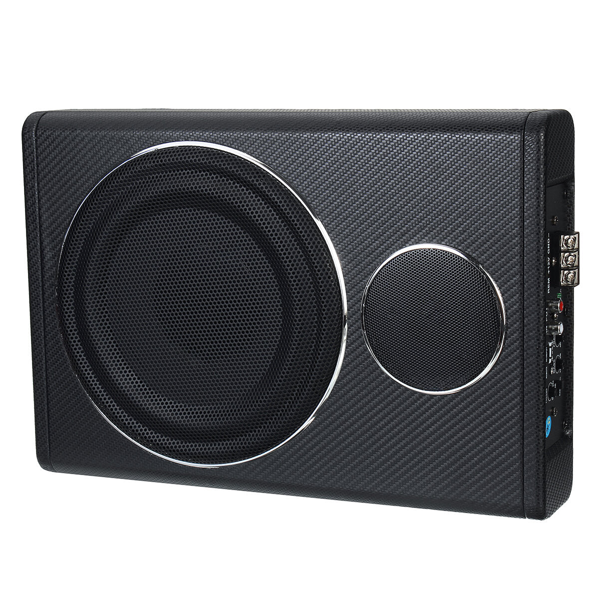 12V 600W 8" Under-Seat Car Subwoofer with Slim Amplifier, Bluetooth, Black Speaker Stereo