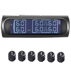 Solar TPMS Tire Pressure & Temperature Monitor, 6 External Sensors, 0.1-18bar, for Truck/RV, 6-Wheel Light Truck