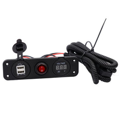 12V-24V Dual USB Charger 3.1A 22W with Volt Meter & Waterproof LED Switch Panel for Marine, Car, Boat, Motorcycle