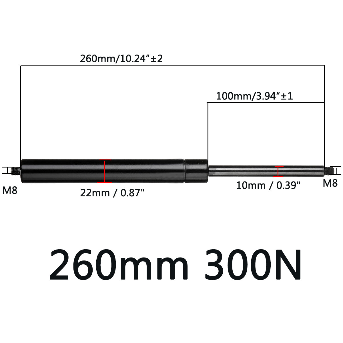 Universal Gas Spring Lift Supports 300N for Car RV Caravans - Multiple Sizes, 260-860mm