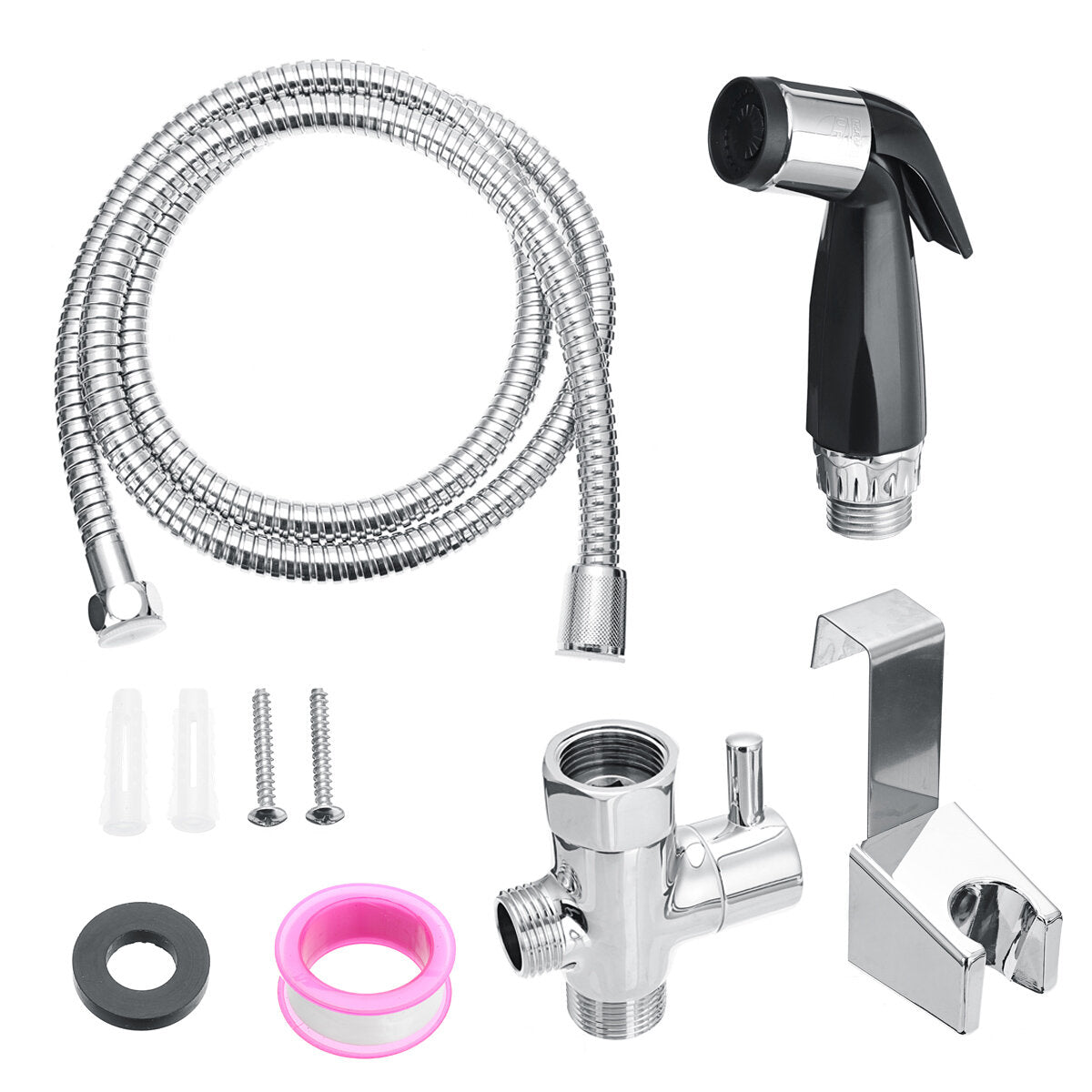 Handheld Shower Head Holder & Bidet Toilet Sprayer Set with Hose and Shattaf Adapter