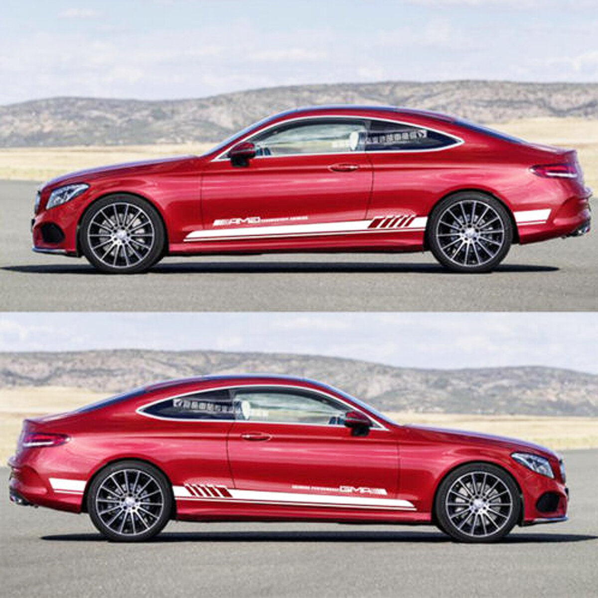 2PCS Car Side Stickers Body Decals Long Stripes for Mercedes Benz C-Class Racing