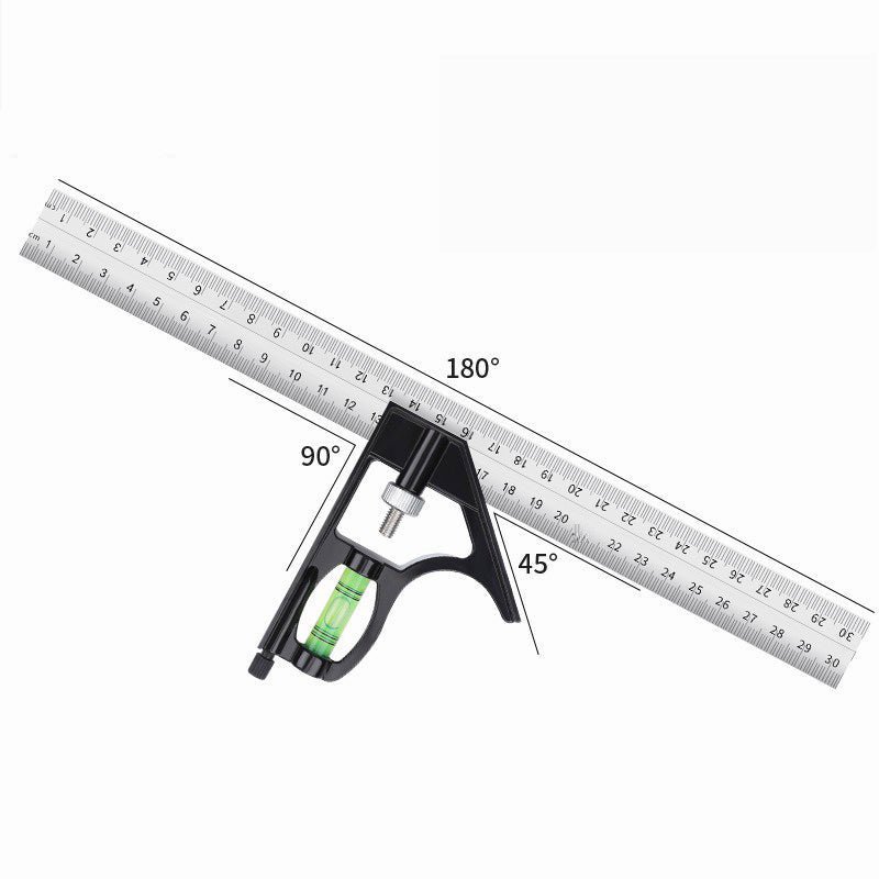 12" Adjustable Stainless Steel Angle Combination Square Ruler - Professional Resolution