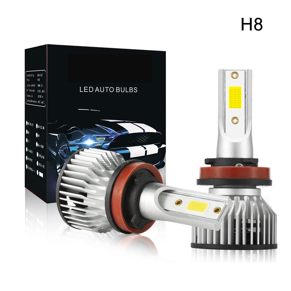 2PCS 6000LM 6500K Car LED Headlight Bulbs - Waterproof COB Halogen Replacement, White Light