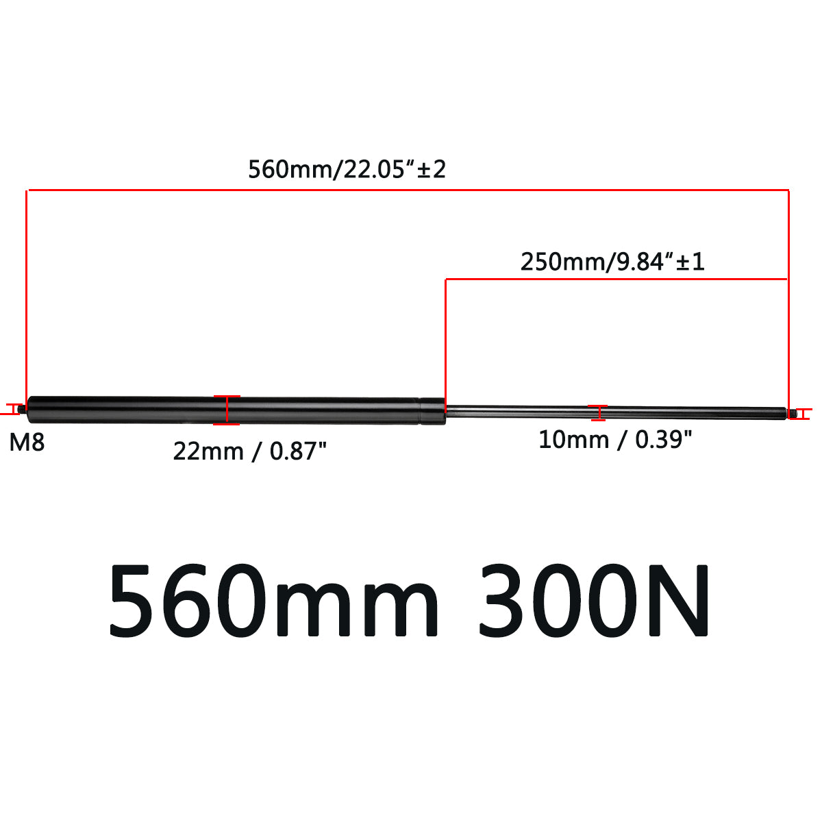 Universal Gas Spring Lift Supports 300N for Car RV Caravans - Multiple Sizes, 260-860mm