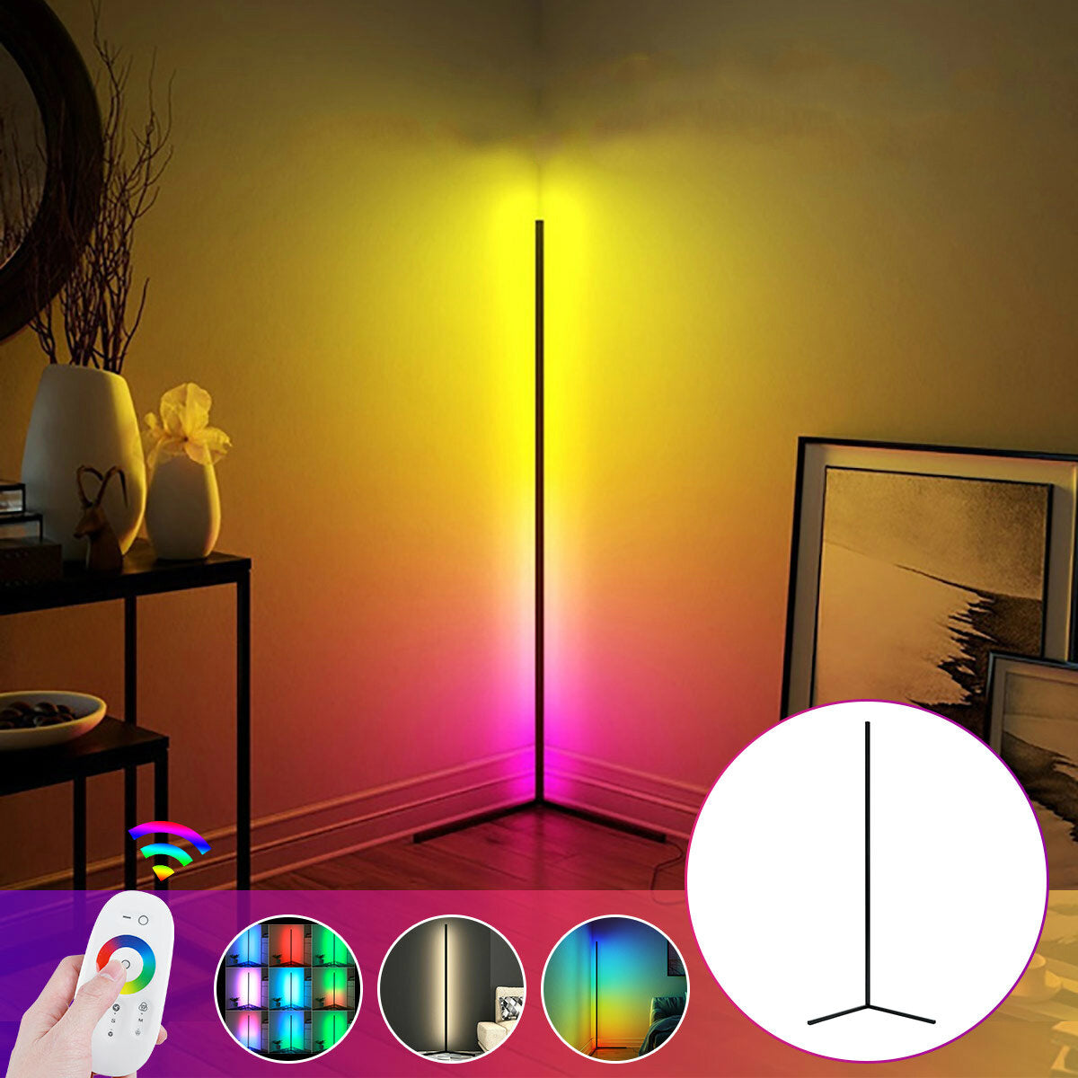 Colorful 3000K Dimming RGB Remote LED Floor Lamp - Modern Black & White Design