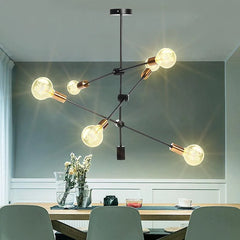 Modern Minimalist 6-Head Flush Mount Ceiling Light Chandelier, Metal Base Pendant Lamp Fixture