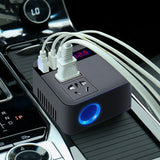 Universal 12V/24V Car Inverter with 6 Sockets & Digital Display - Fast Charging for Trucks