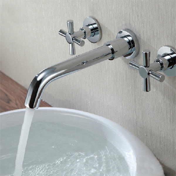 Modern Chrome Brass Wall Mounted 3-Hole Bath Faucet Tap