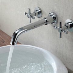 Modern Chrome Brass Wall Mounted 3-Hole Bath Faucet Tap