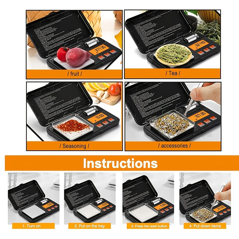 Mini Portable Electronic Scale with Tweezers, LCD Light & 50g Calibration Weight
