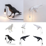 Black/White Resin Crow Table Lamps - Bird Desk Lamp & Bedroom Wall Sconce Light Fixtures