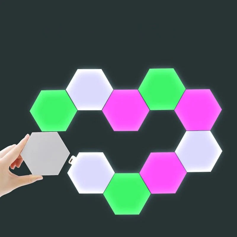 Hexagon RGB LED Lamp with Touch Sensor, USB, Remote Control - Colorful Night Light, RGBW Honeycomb Design