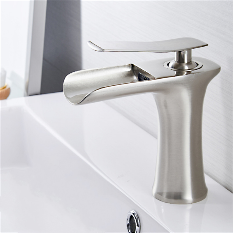 Modern Bathroom Basin Waterfall Faucet - Single Hole Hot & Cold Mixer Tap with Handle for Vanity Sink