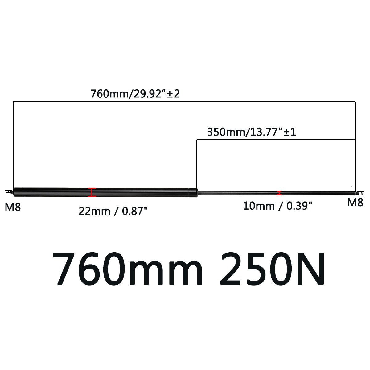 150N Universal Gas Spring Lift Supports for Car, RV, Caravans - Available in 260mm to 860mm Lengths