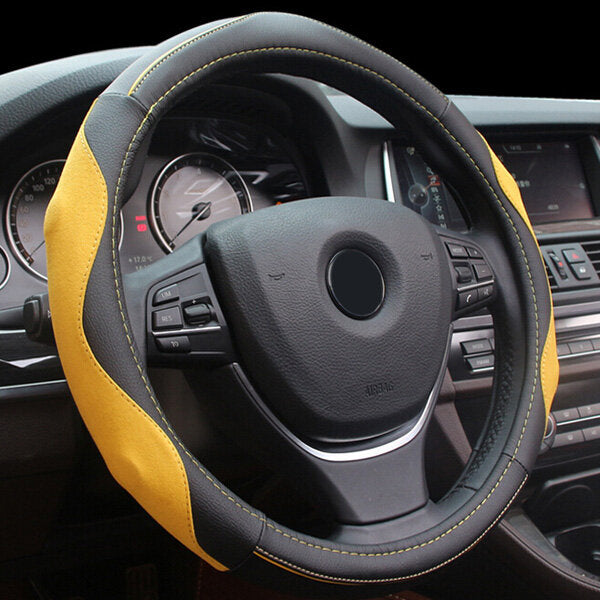 38cm Multicolor Leather Car Steering Wheel Cover - Auto Steel Ring Glove