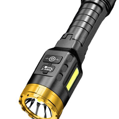 LED+COB 500m Long Range Flashlight, ABS Housing, Type-C USB Rechargeable, Portable LED Torch with COB Side Light