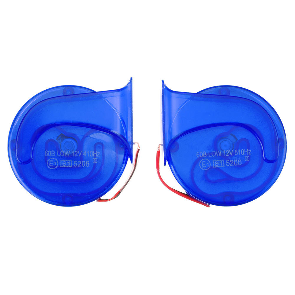 Pair of 12V 110dB Universal Blue Super Loud Air Snail Horns for Car, Van, and Motorcycle