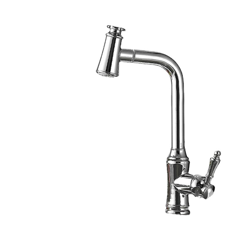 Brass Kitchen Sink Faucet with Pull-Out Sprayer, Hot & Cold Water Mixer, 360 Degree Swivel, Two Modes, Includes Hose