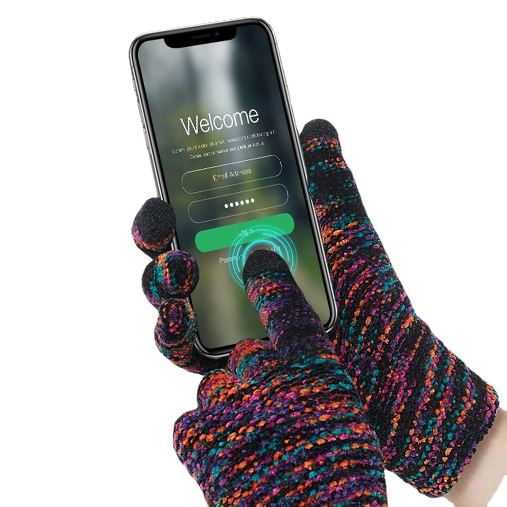 Unisex Knitted Touch-Screen Winter Gloves - Warm Chenille, Three-Finger & Full-Finger Options