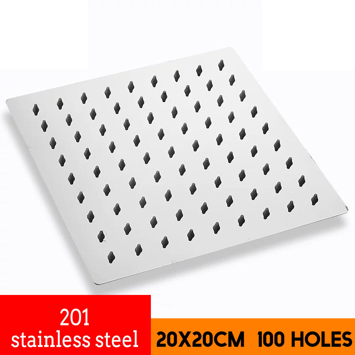 8" Square Waterfall Shower Head, 360 Degree Rotating, 201/304 Stainless Steel