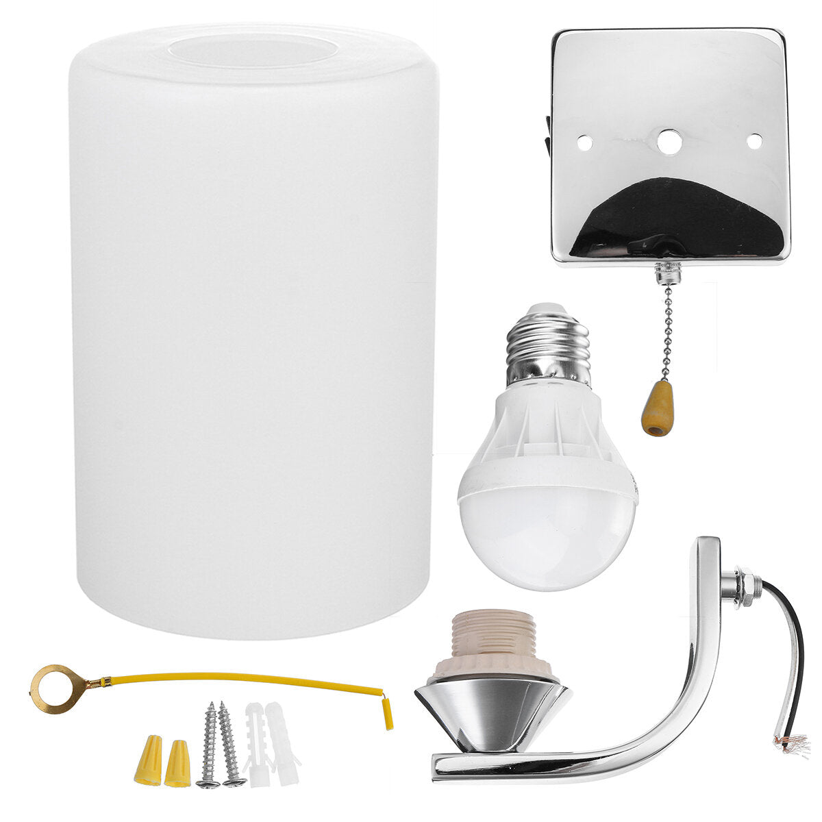 Bedroom Glass Wall Sconce Light Fixture with LED Bulb and Pull Switch for Bedside