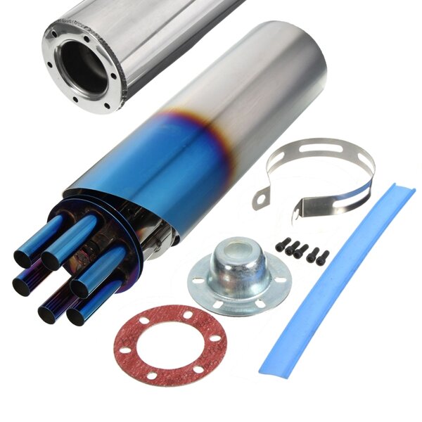 100mm Blue Stainless Steel Rotating Slip-on Exhaust Muffler Pipe for Motorcycles - Grilled Design