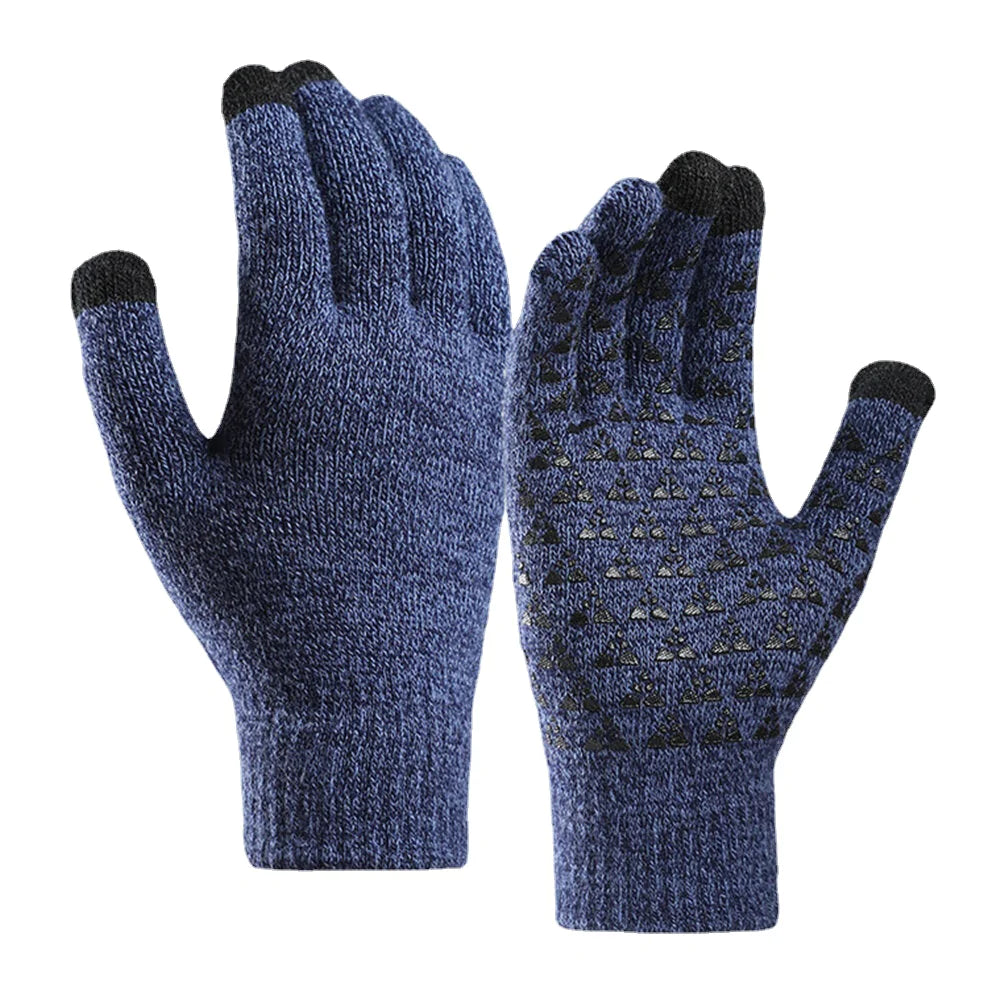 Unisex Drei-Finger-Touchscreen Rutschfeste Strick-Winterhandschuhe aus dicker, warmer Wolle