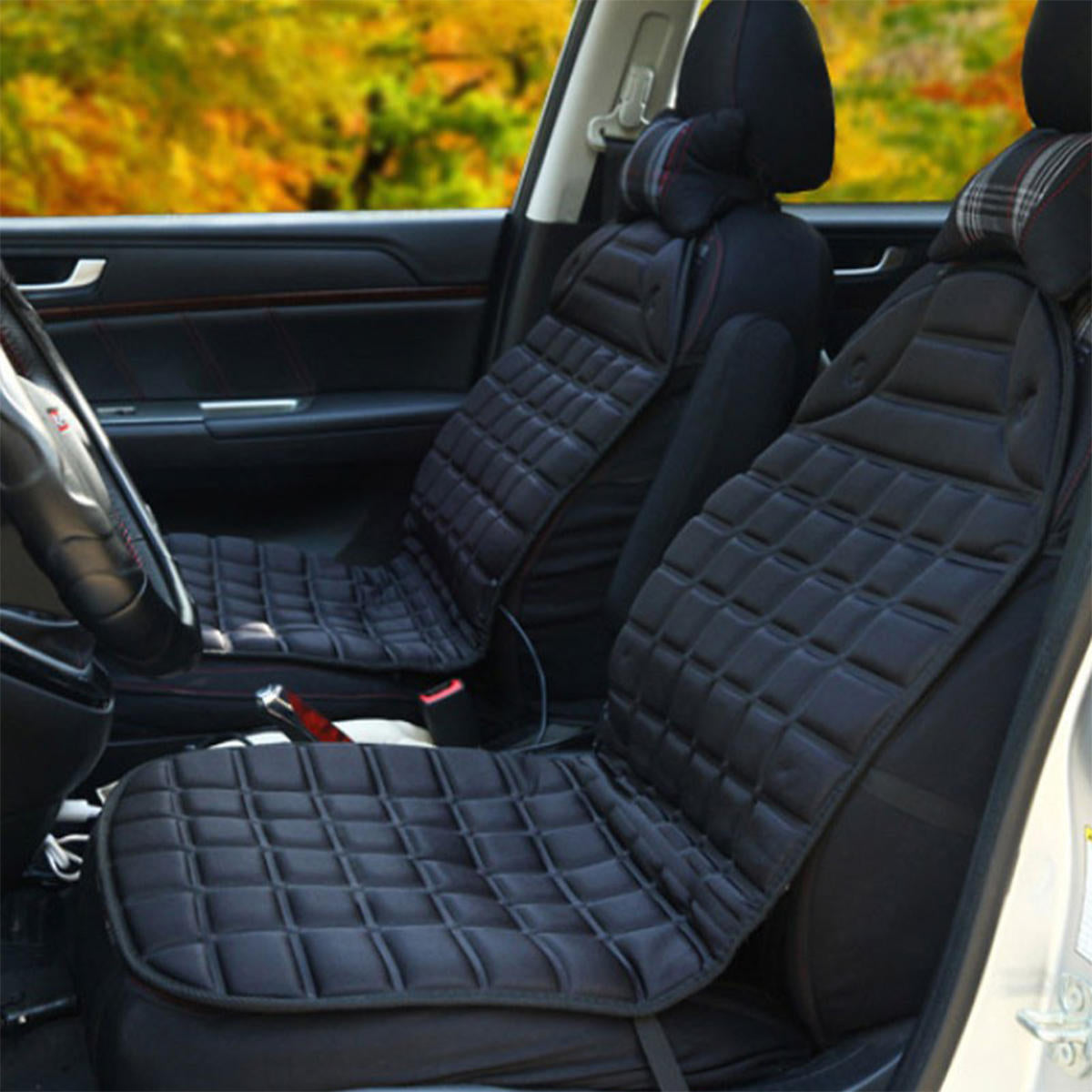 12V 30W Polyester Heated Car Seat Cushion - Winter Electric Warmer Mat for Front Seats