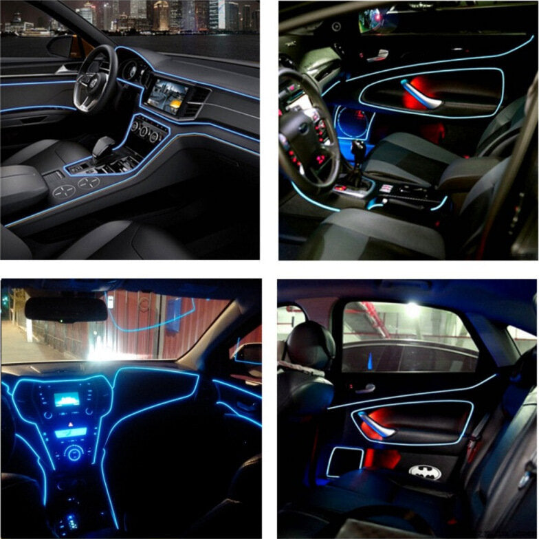 EL Wire Neon Light Flexible Rope Tube - Car Interior LED Strip Atmosphere Lamp for Auto Decoration