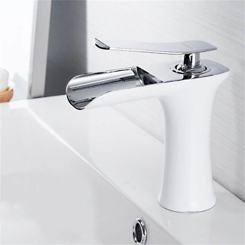 Modern Bathroom Basin Waterfall Faucet - Single Hole Hot & Cold Mixer Tap with Handle for Vanity Sink