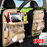 Black PU Leather Car Seat Back Organizer with Phone Holder and Storage Pockets