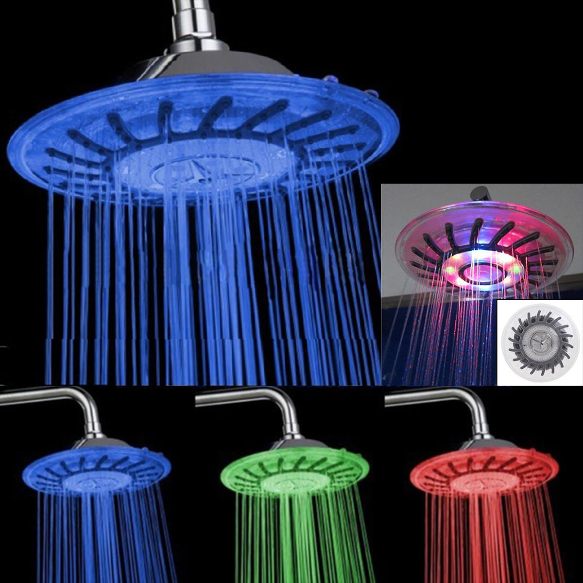 7-Color LED Light Changing High-Pressure Rainfall Shower Head