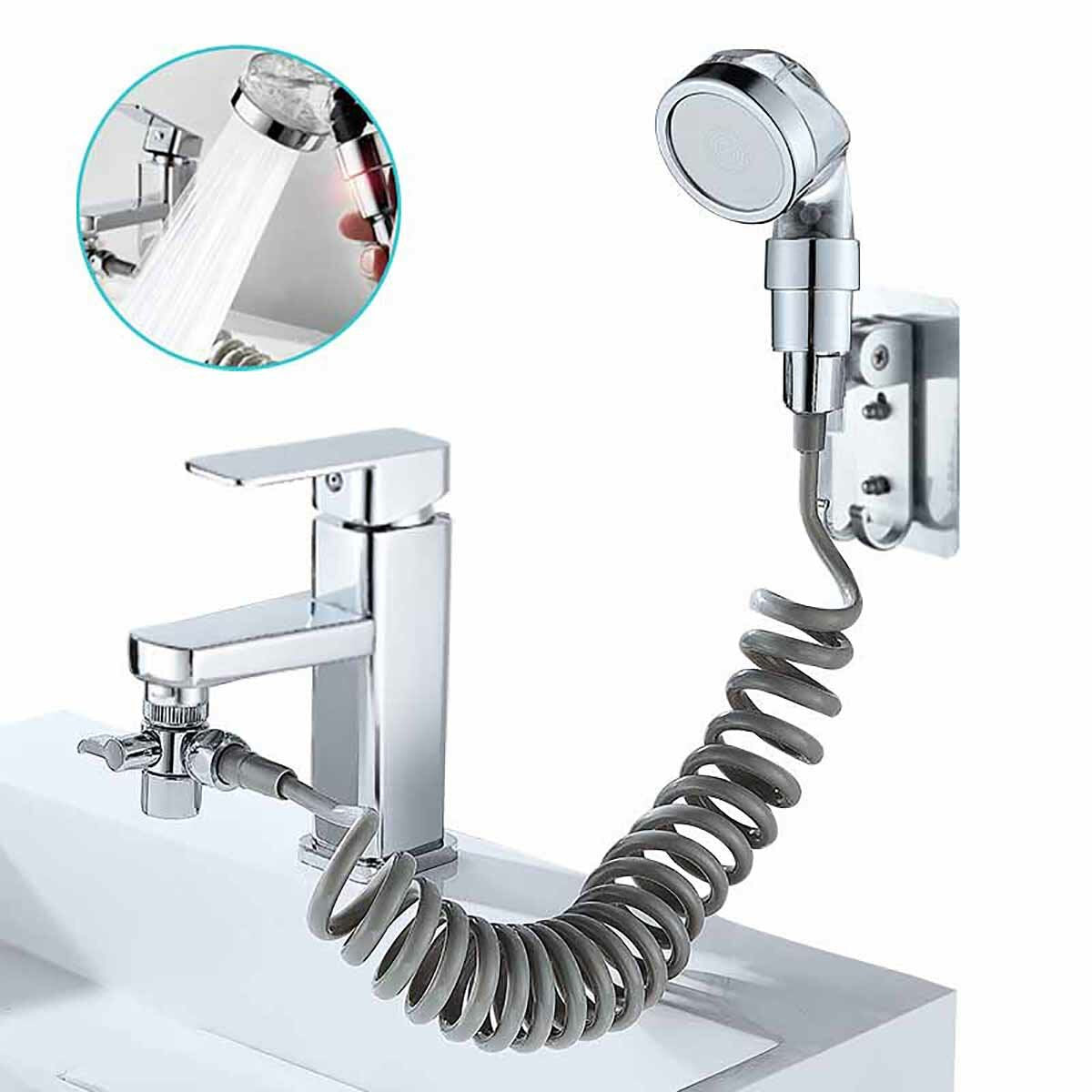 Bathroom Wash Basin Faucet Set with External Shower Head, Toilet Hold Filter, and Flexible Hair Washing Rinser Extension