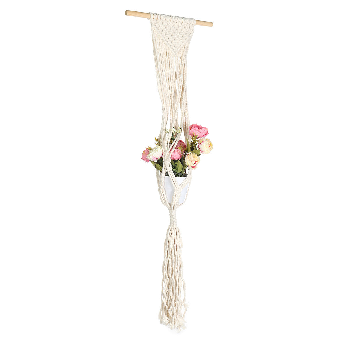 Hand-Knitted Wall Hanging Planter Basket - Natural Cordage Plant Holder for Flower Pots