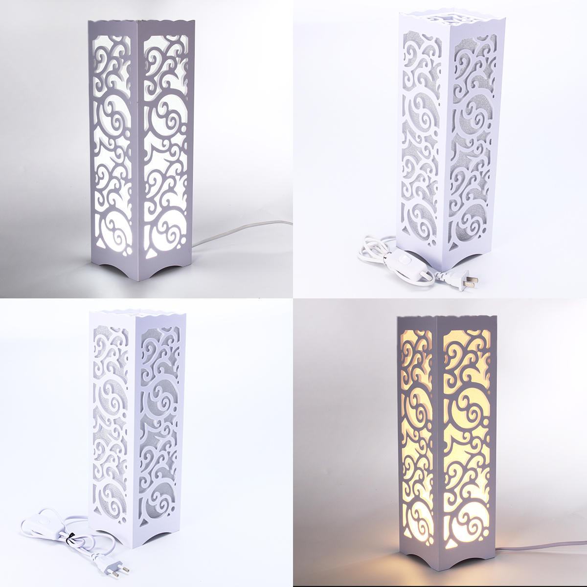 Modern LED Desk Lamp - Classic Wooden Bedside Light with Hollow Carved Decoration