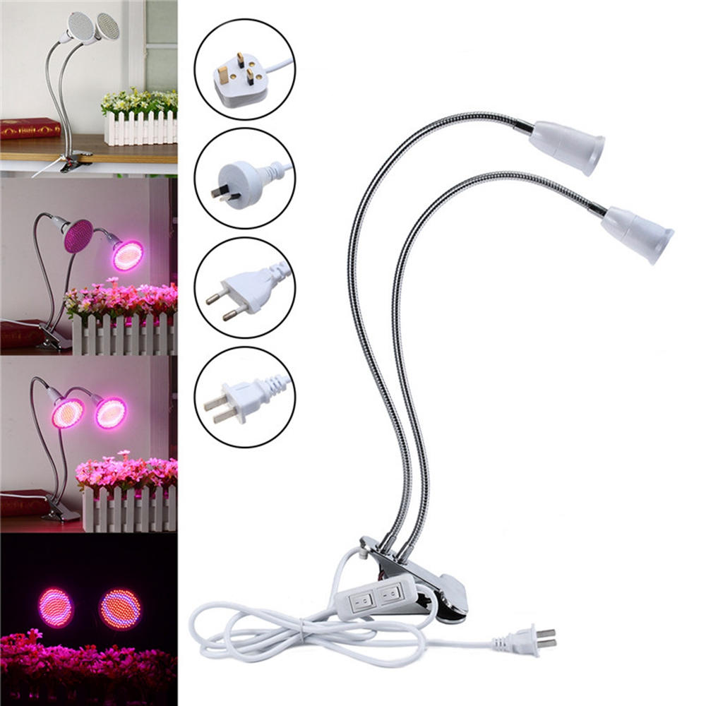 40CM E27 Dual Head Clip Lampholder Bulb Adapter with On/Off Switch for LED Grow Light